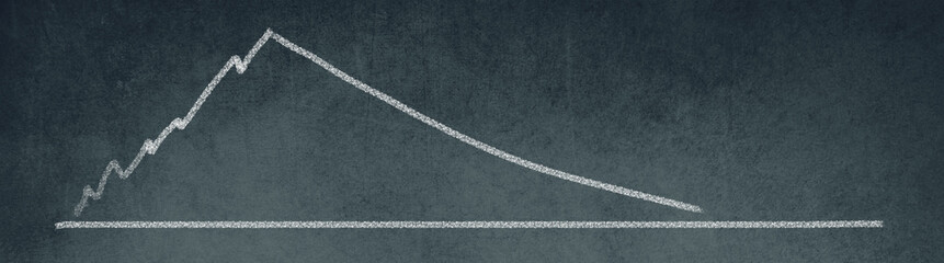 Presentation in a curve on a blackboard, drawing with chalk, inflation, increasing and falling curve