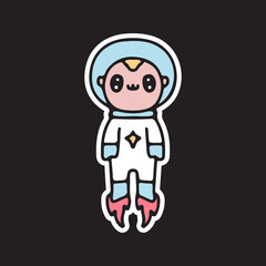Cute baby with astronaut suit on the space. illustration for t shirt, poster, logo, sticker, or apparel merchandise.