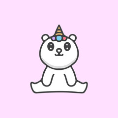 cartoon baby polar bear with unicorn horn. kawaii style.