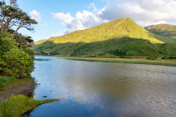 View over Pollacapall Lake to Green mountain, Connemara National Park, Ireland