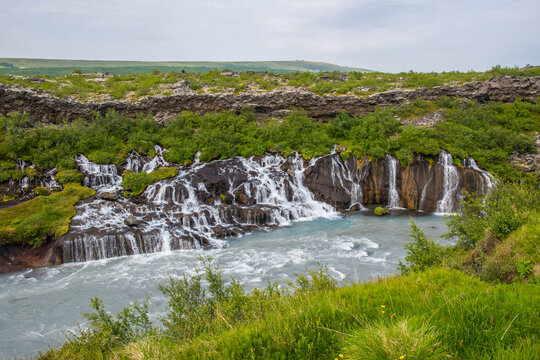 Hraunfossar waterfalls in borgarfjordur in Iceland