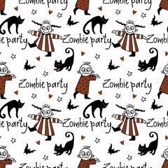 Happy Halloween. Doodle style seamless pattern.
