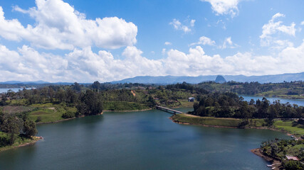 Panoramic dam of the Peñol - Guatape in the department of Antioquia Colombia, day of blue and sunny nines