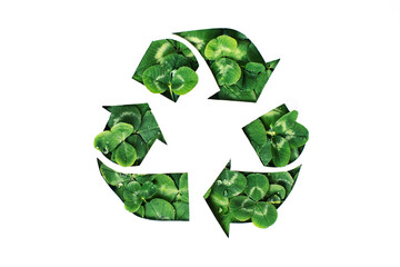 a symbol of waste recycling. environmental protection. green clover leaves. eco-friendly waste...