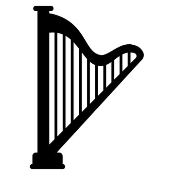 Vector black silhouette of a harp isolated on a white background