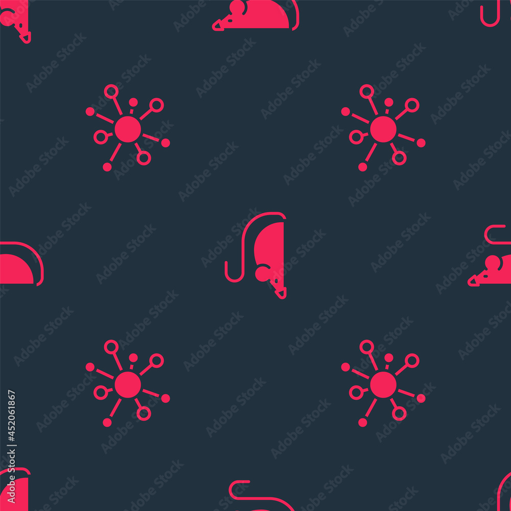 Poster set molecule and experimental mouse on seamless pattern. vector