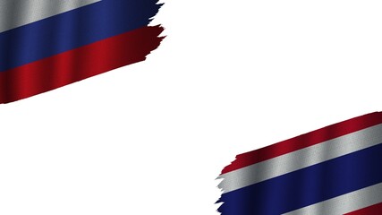 Thailand and Russia Flags Together, Wavy Fabric Texture Effect, Obsolete Torn Weathered, Crisis Concept, 3D Illustration