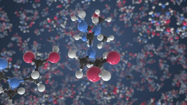 Molecule of creatine, conceptual molecular model. Scientific looping 3d animation