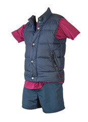  sleeveless jacket, t-shirt and sports shorts  isolated on white background. Valid clothes for cool...