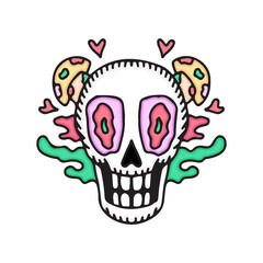 skull with magic mushroom. illustration for t shirt, poster, logo, sticker, or apparel merchandise.