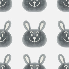 Seamless pattern with cartoon bunnies for kids. Watercolor art print. Hand drawn background with cute animals. Vector illustration