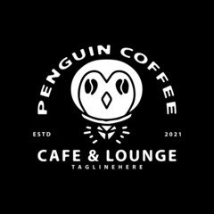 Penguin head with coffee in the eyes. Vintage illustration for t shirt, poster, logo, sticker, or apparel merchandise.