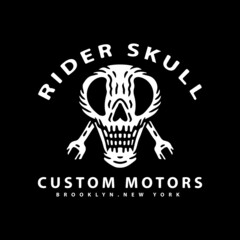 skull and wrench with rider skull typography. illustration for t shirt, poster, logo, sticker, or apparel merchandise.