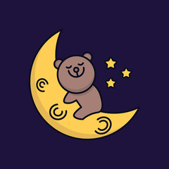 cute baby bear sleeping on the moon. illustration for t shirt, poster, logo, sticker, or apparel merchandise.