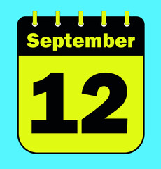 September 12 yellow and black - Calendar Icon - Vector Illustration