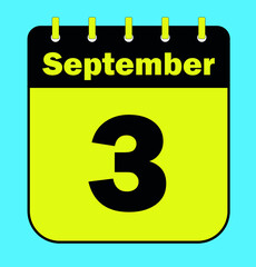 September 3 yellow and black - Calendar Icon - Vector Illustration