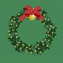 クリスマス　リボンのついたヒイラギのリース