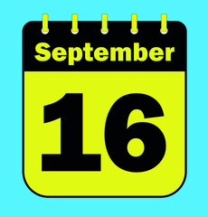 September 16 yellow and black - Calendar Icon - Vector Illustration