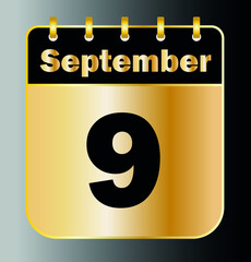 September 9 - Calendar Icon - Gold Vector Illustration
