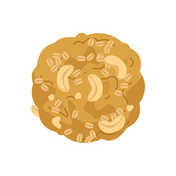 recommend clip art: Oatmeal cookies with peanut and cashew pieces. Cookies for illustration of dessert for children in cartoon style. Vector baking clipart isolate on white background. Home baking, cookie icon