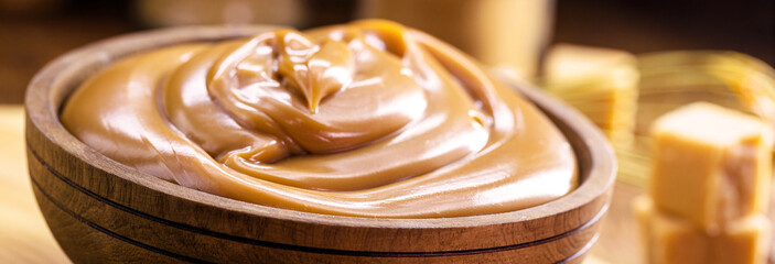 bowl of dulce de leche or homemade sweet caramel, called Dulce de lethe in Brazil