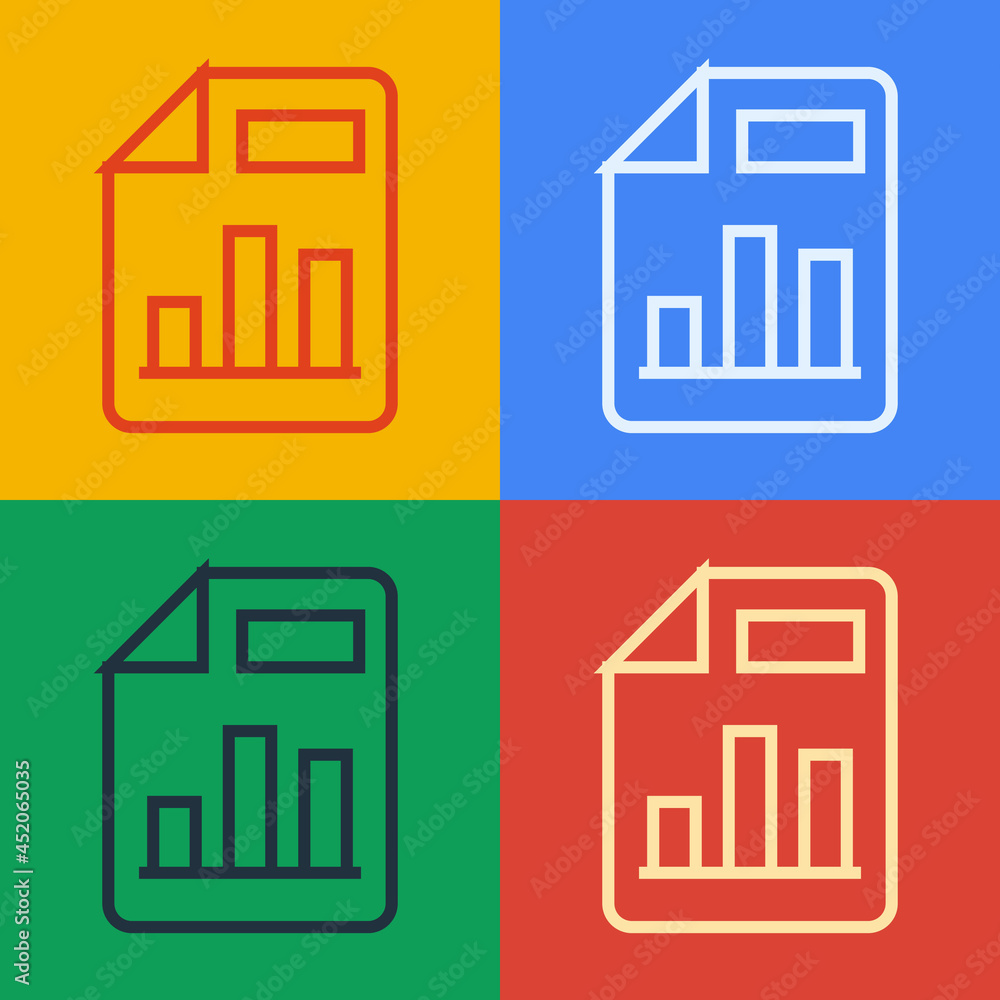 Poster pop art line document with graph chart icon isolated on color background. report text file icon. acc