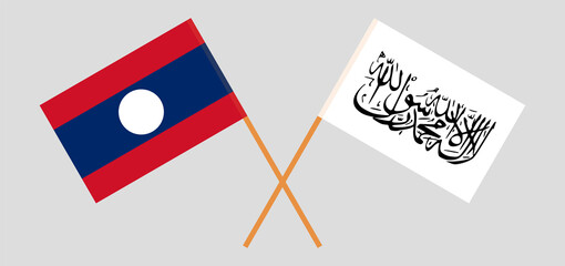 Crossed flags of Laos and Islamic Emirate of Afghanistan. Official colors. Correct proportion