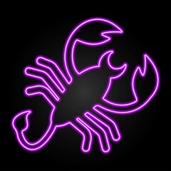 Scorpio zodiac sign neon, modern glowing banner design, colorful trend of modern design on black background. Vector illustration.