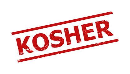 Red KOSHER seal stamp. KOSHER seal with parallel line elements. Rough KOSHER seal stamp in red color, with corroded surface.