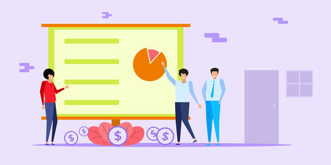 Fototapeta premium Flat design style illustrations of business, team work, graph, communication, presentation, commerce, Vector concepts for website banner, marketing material, business presentation, online advertising