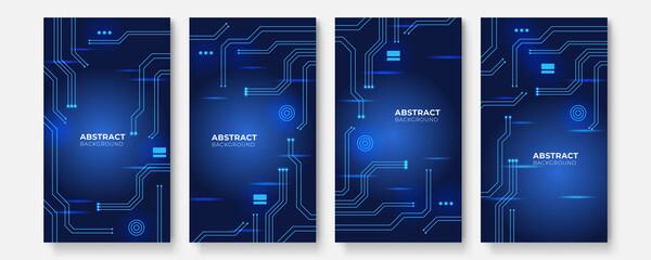Blue banner background for social media post story, game tech, business cover. Modern futuristic blue tech background with circuit line decoration