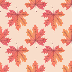 Naklejka na ściany i meble Autumn leaves banner illustration. Seamless pattern. Watercolor fall illustration with falling leaves