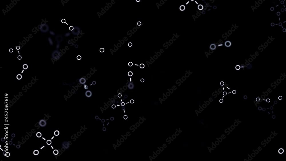 Poster concept of chemistry science with small formulas flying chaotically isolated on a black background. 