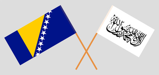 Crossed flags of Bosnia and Herzegovina and Islamic Emirate of Afghanistan. Official colors. Correct proportion