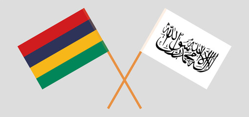 Crossed flags of Mauritius and Islamic Emirate of Afghanistan. Official colors. Correct proportion