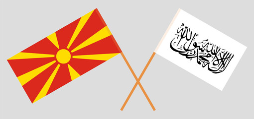 Crossed flags of North Macedonia and Islamic Emirate of Afghanistan. Official colors. Correct proportion