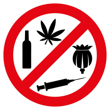 Forbid addiction drugs icon with flat style. Isolated raster forbid addiction drugs icon image on a white background.