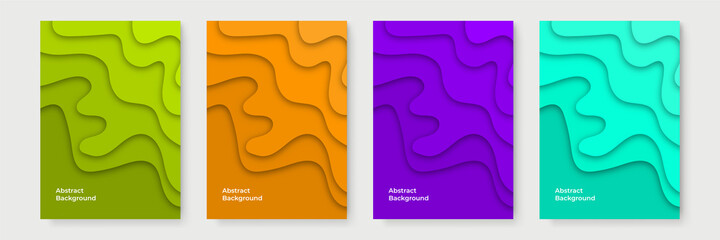 A4 abstract color 3d paper art illustration set. Contrast colors. Vector design layout for banners, presentations, flyer