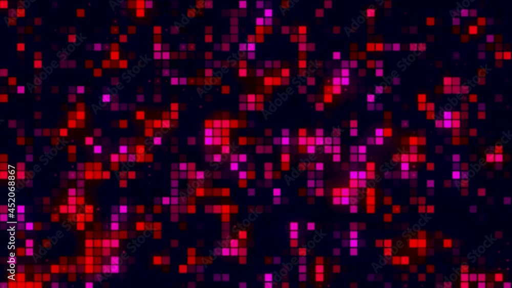 Poster abstract flickering wall lights moving chaotically, seamless loop. motion. flat background of rows o