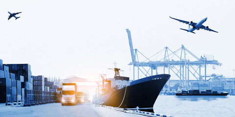 The world logistics ,  logistic network distribution on background and Logistics Industrial...