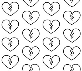 Vector seamless pattern of hand drawn doodle sketch broken heart isolated on white background