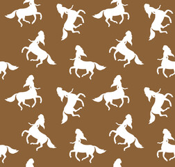 Vector seamless pattern of flat centaur silhouette isolated on brown background