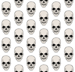 Vector seamless pattern of hand drawn doodle sketch human skull isolated on white background