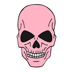 Vector hand drawn doodle sketch pink human skull isolated on white background
