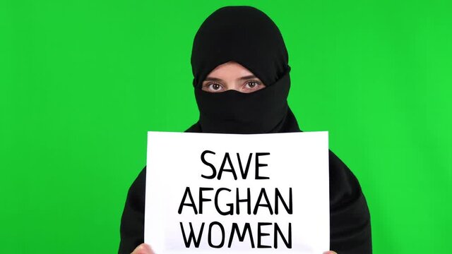 Afghanistan. Protest for Afghanistan. tagline. View of sign save Afghan women. Taliban Afghanistan war 2021.