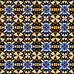Azulejo watercolor seamless pattern. Traditional Portuguese ceramic tiles. Hand drawn abstract background. Watercolor artwork for textile, wallpaper, print, swimwear design. Black azulejo pattern.