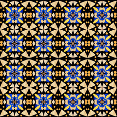 Azulejo watercolor seamless pattern. Traditional Portuguese ceramic tiles. Hand drawn abstract background. Watercolor artwork for textile, wallpaper, print, swimwear design. Black azulejo pattern.