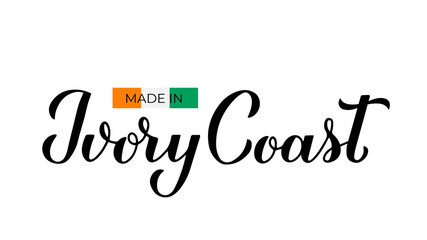 Made in Ivory Coast handwritten label. Calligraphy lettering. Quality mark vector icon. Perfect for logo design, tags, badges, stickers, emblem, product package