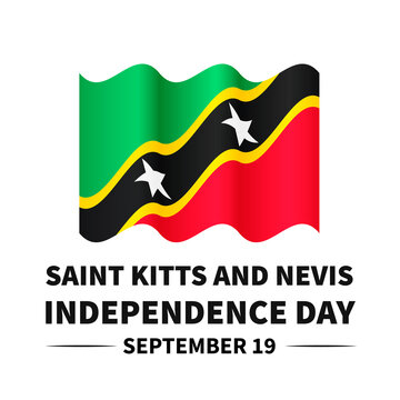Saint Kitts and Nevis Independence Day lettering with flag isolated on white. National holiday celebrated on September 19. Vector template for typography poster, banner, greeting card, flyer