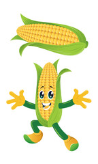 Corn vector with sliced and funny fruit character